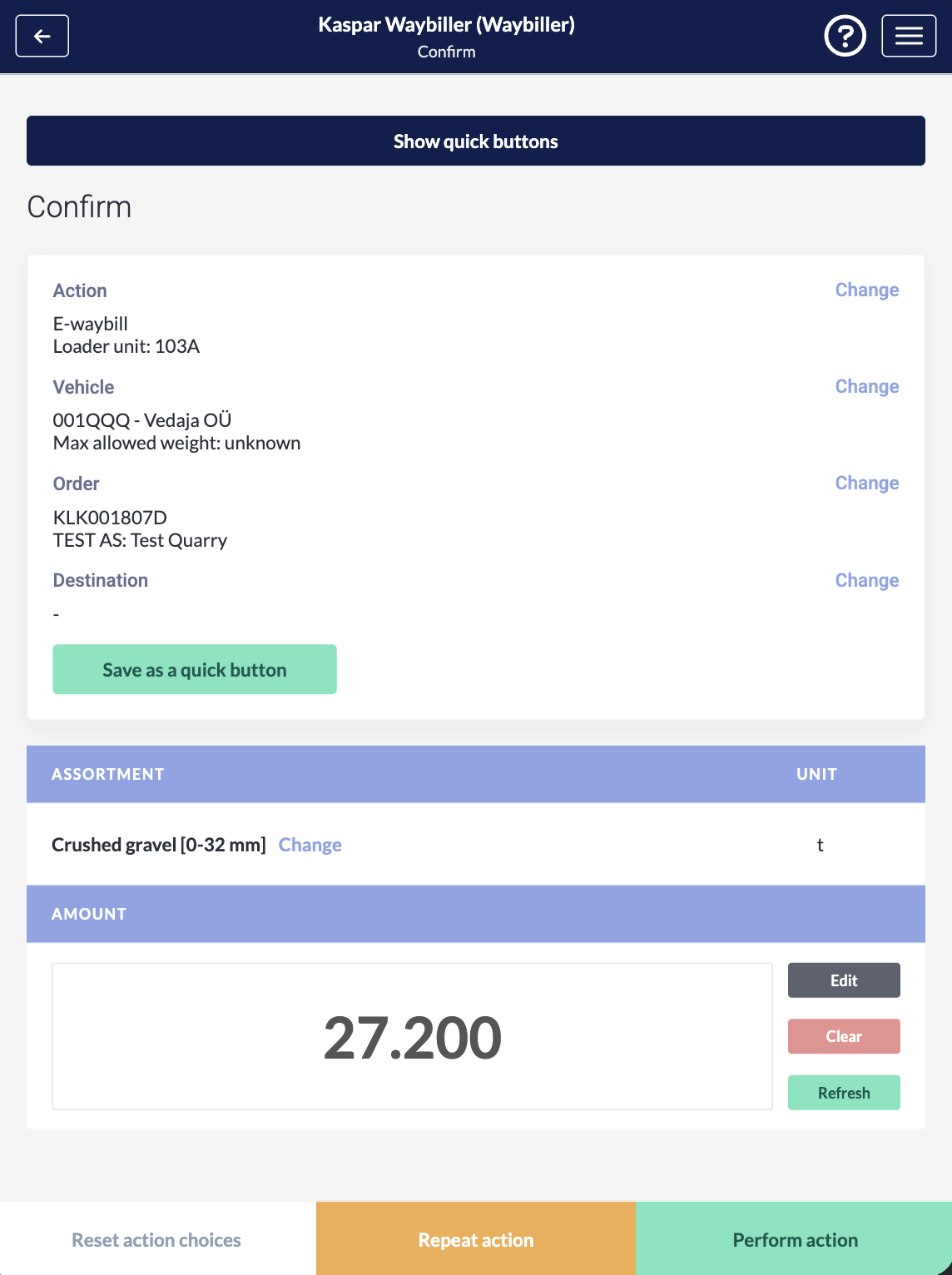 Waybiller loader operator tablet interface